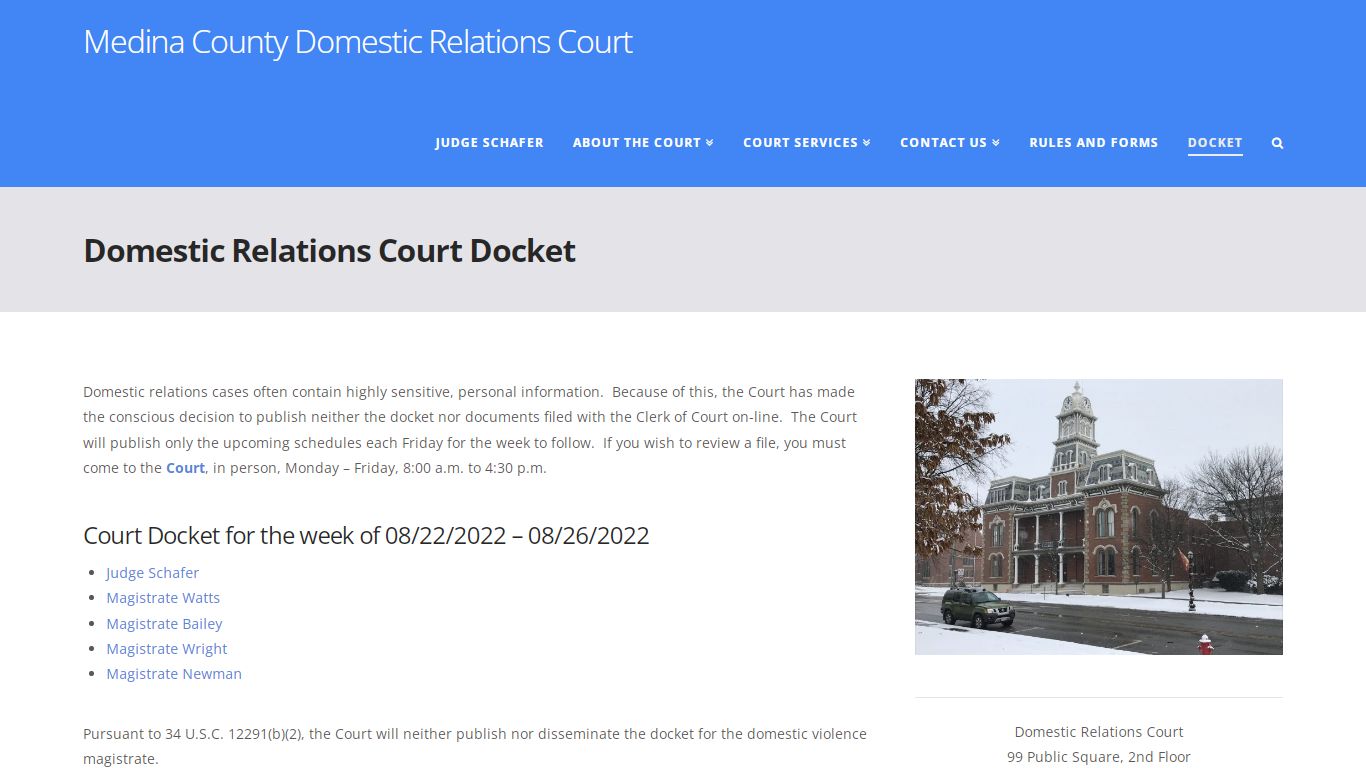 Docket | Medina County Domestic Relations Court